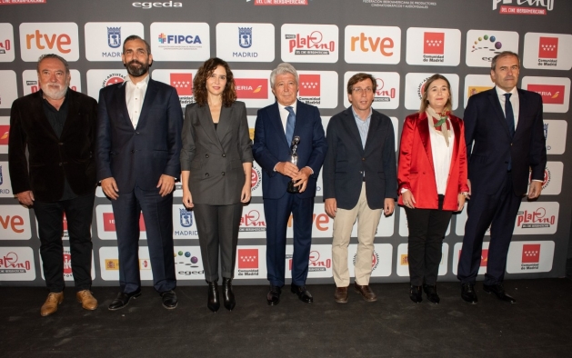 Adrián Solá, Eduardo Fernández Palomares, Isabel Díaz Ayuso, Enrique Cerezo, José Luis Martínez Almeida, Marta Rivero de la Cruz y Miguel Angel Benzal, principales asistentes a la presentación de la Décima Edición de los Premio Platino.
