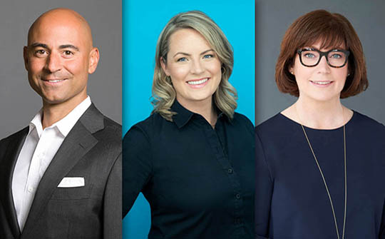 Damon Berger, director de Marketing (CMO); Stephanie Betts, directora de Contenido (CCO), y Deirdre Brennan, directora de Operaciones (COO).