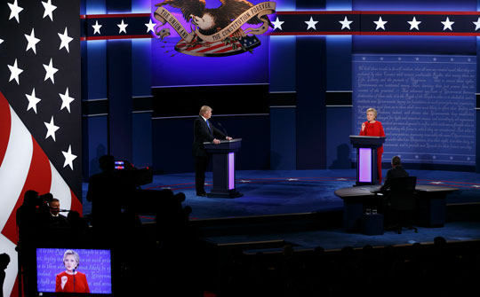 D. Trump y H. Clinton durante el primer debate presidencial (Fotos: Jonathan Heisler / Hofstra University)