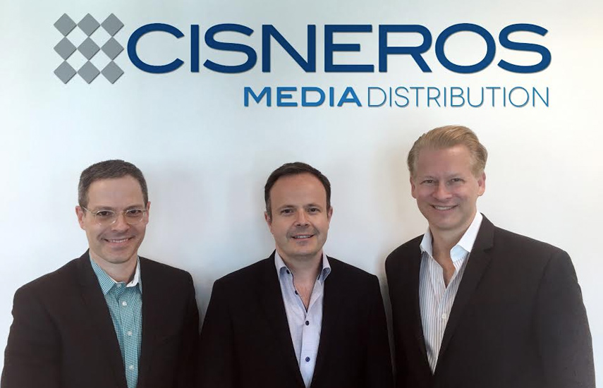 Jonathan Blum, Presidente de Cisneros Media; Marcel Vinay, Jr., CEO de Comarex; y Marcello Coltro, Vicepresidente Ejecutivo de Cisneros Media Distribution
