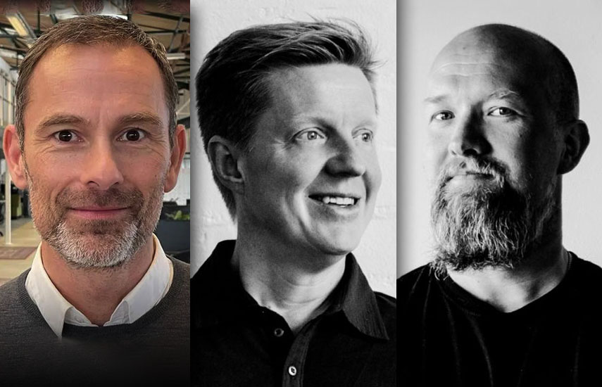 Morten Bank, CEO del Grupo Monday Media; Olli Suominen, CEO, y Tuomas Summanen, director creativo de Rabbit Films.