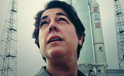 Elena Pisonero, presidente de Hispasat, en la base de lanzamiento de Arianespace, desde donde se hicieron los lanzamientos de los satélites Amazonas.