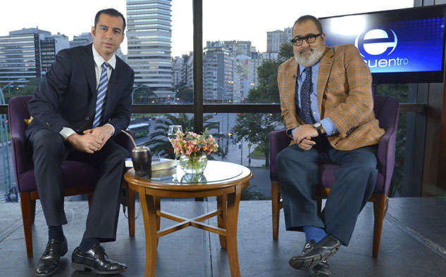 Conductor de Encuentro, José Manuel Rodríguez, y el entrevistado, Jorge Lanata.