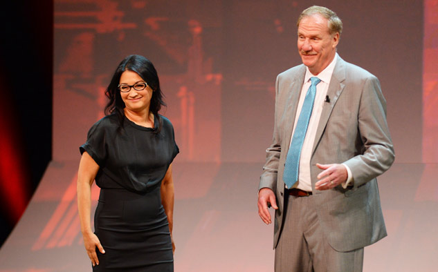 Geri Wang, Presidente de Ventas de ABC con Ed Erhardt durante el ESPN Upfront. Hoy fue anunciado que Erhardt fue promovido a Presidente Global Ventas & Marketing