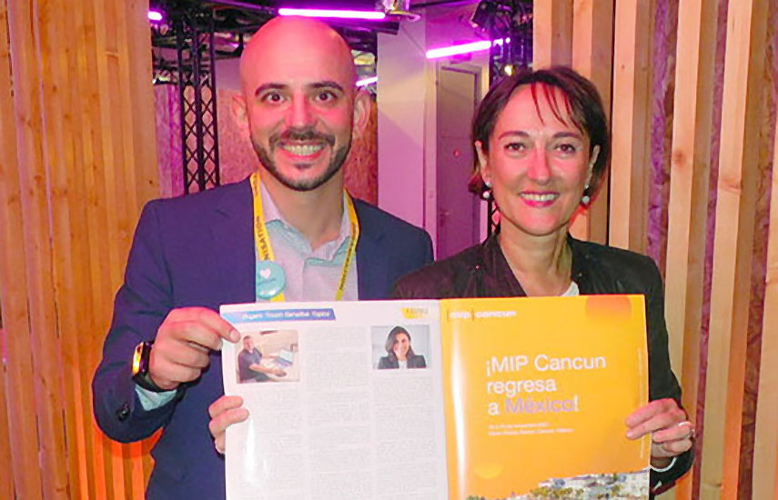 Francesco Glorioso, gerente de productos de Marketing, y Benedicte Touchard de Morant, directora de MIP Cancun.