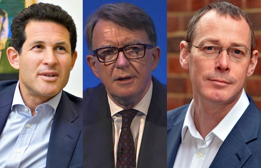 Josh Berger presidente y director general de Warner Bros Entertainment UK, Irlanda y España, Peter Mandelson, ex miembro del parlamento, John McVay, director ejecutivo de Pact