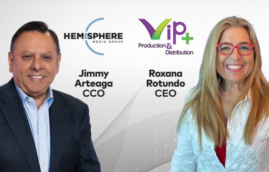 Jimmy Arteaga Grustein, CCO de Hemisphere Media Group, Inc., y Roxana Rotundo, CEO de VIP 2000 TV
