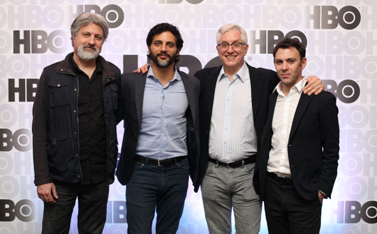 Gustavo Malajovich, Joaquin Furriel, Roberto Rios y Diego Andrasnik, en la presentación de la nueva serie en el Hyatt Park de Buenos Aires.