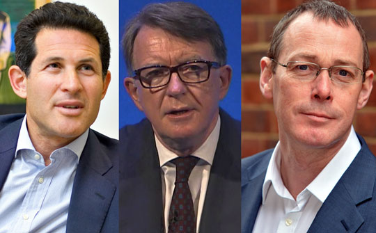 Josh Berger presidente y director general de Warner Bros Entertainment UK, Irlanda y España, Peter Mandelson, ex miembro del parlamento, John McVay, director ejecutivo de Pact